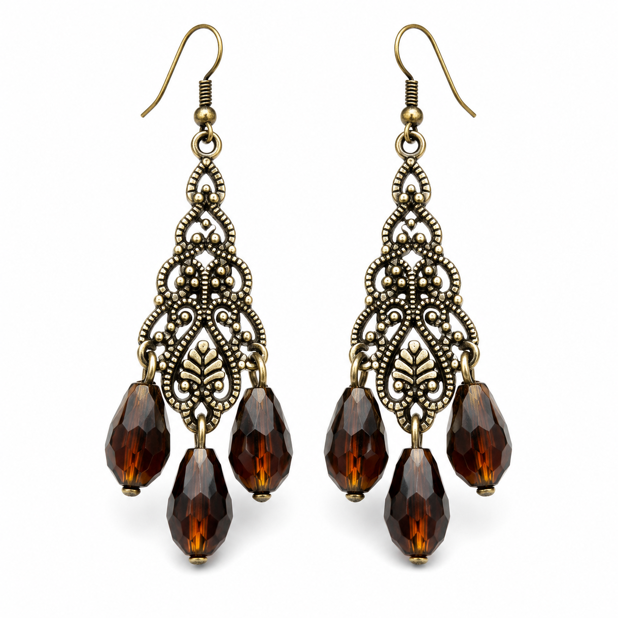Vintage Amber-Tone Chandelier Drop Earrings