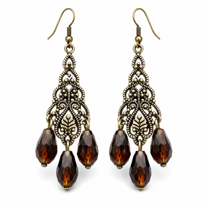 Vintage Amber-Tone Chandelier Drop Earrings