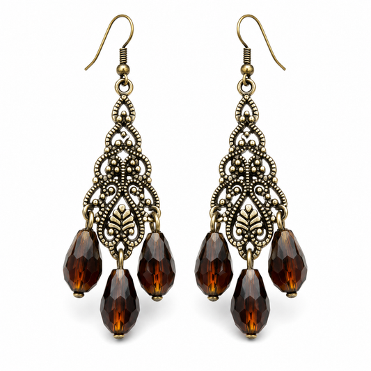 Vintage Amber-Tone Chandelier Drop Earrings