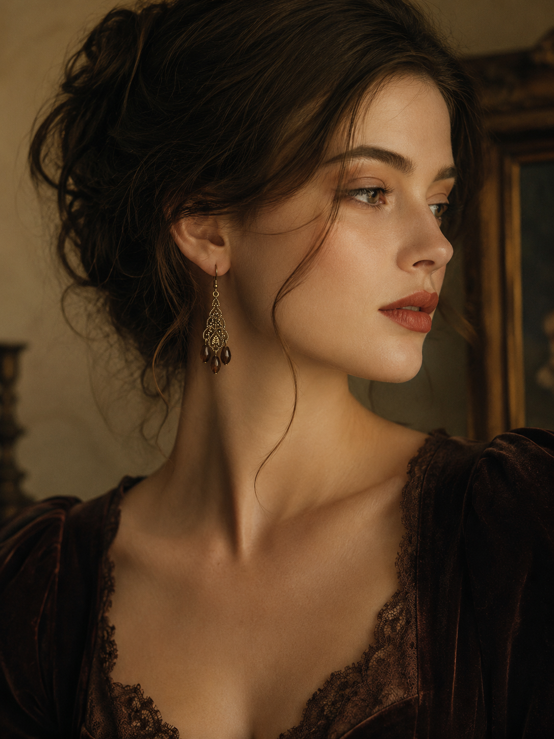 Vintage Amber-Tone Chandelier Drop Earrings