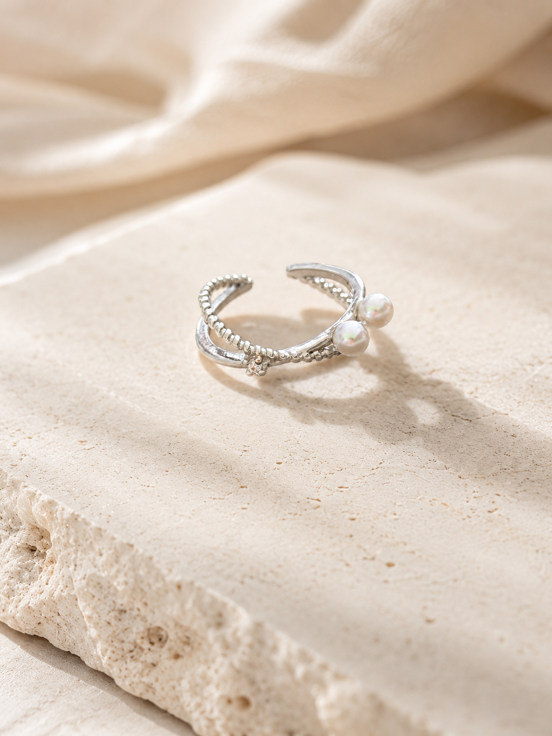 Dainty Double Pearl Open Ring