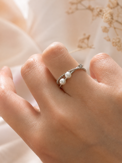 Dainty Double Pearl Open Ring