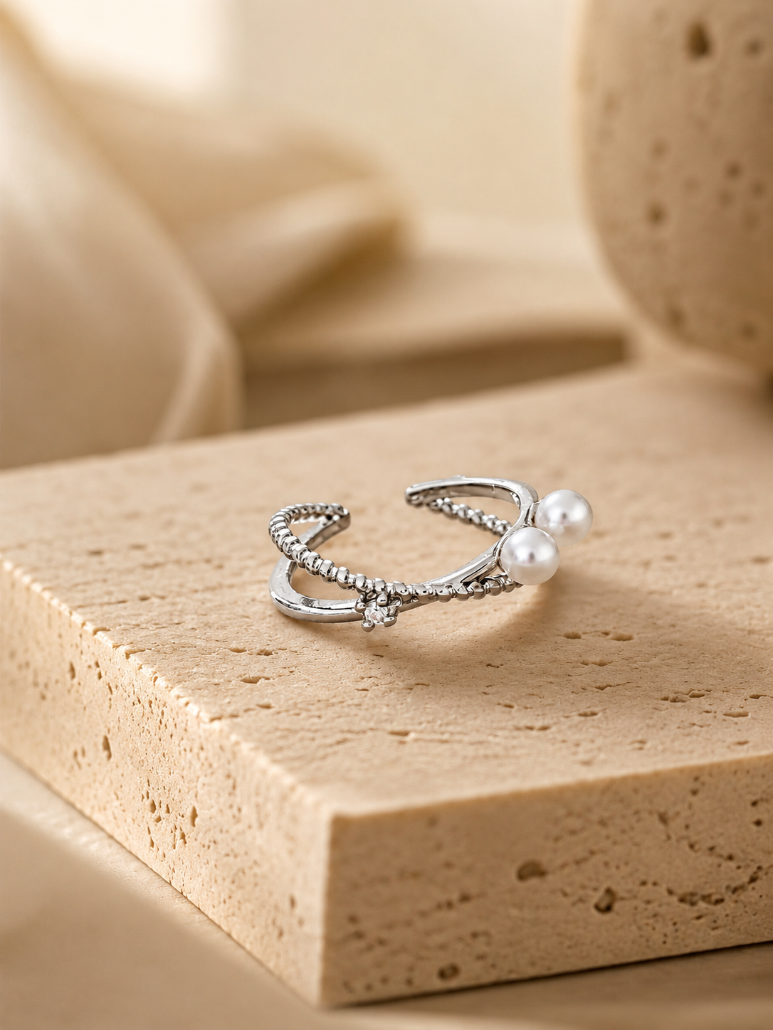 Dainty Double Pearl Open Ring