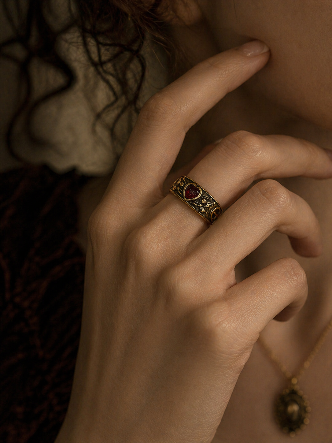 Vintage Red Heart Open Ring