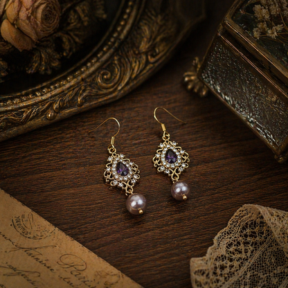 Vintage Purple Pearl Drop Earrings