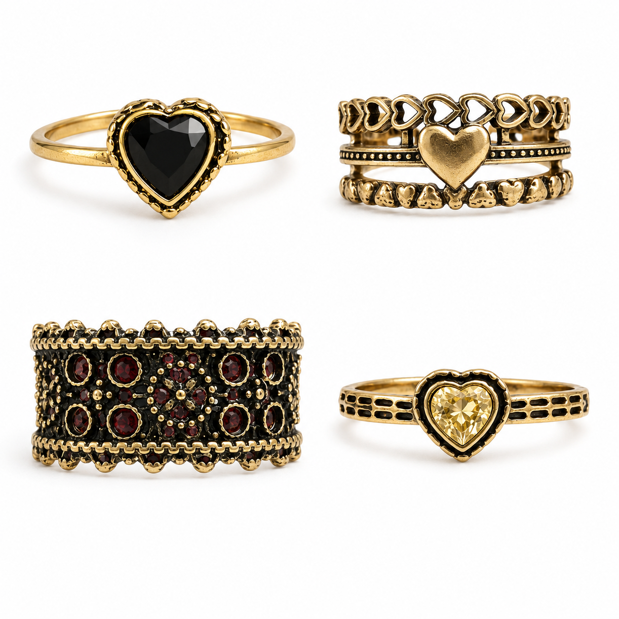 Vintage Heart & Band Copper Stacking Ring Set