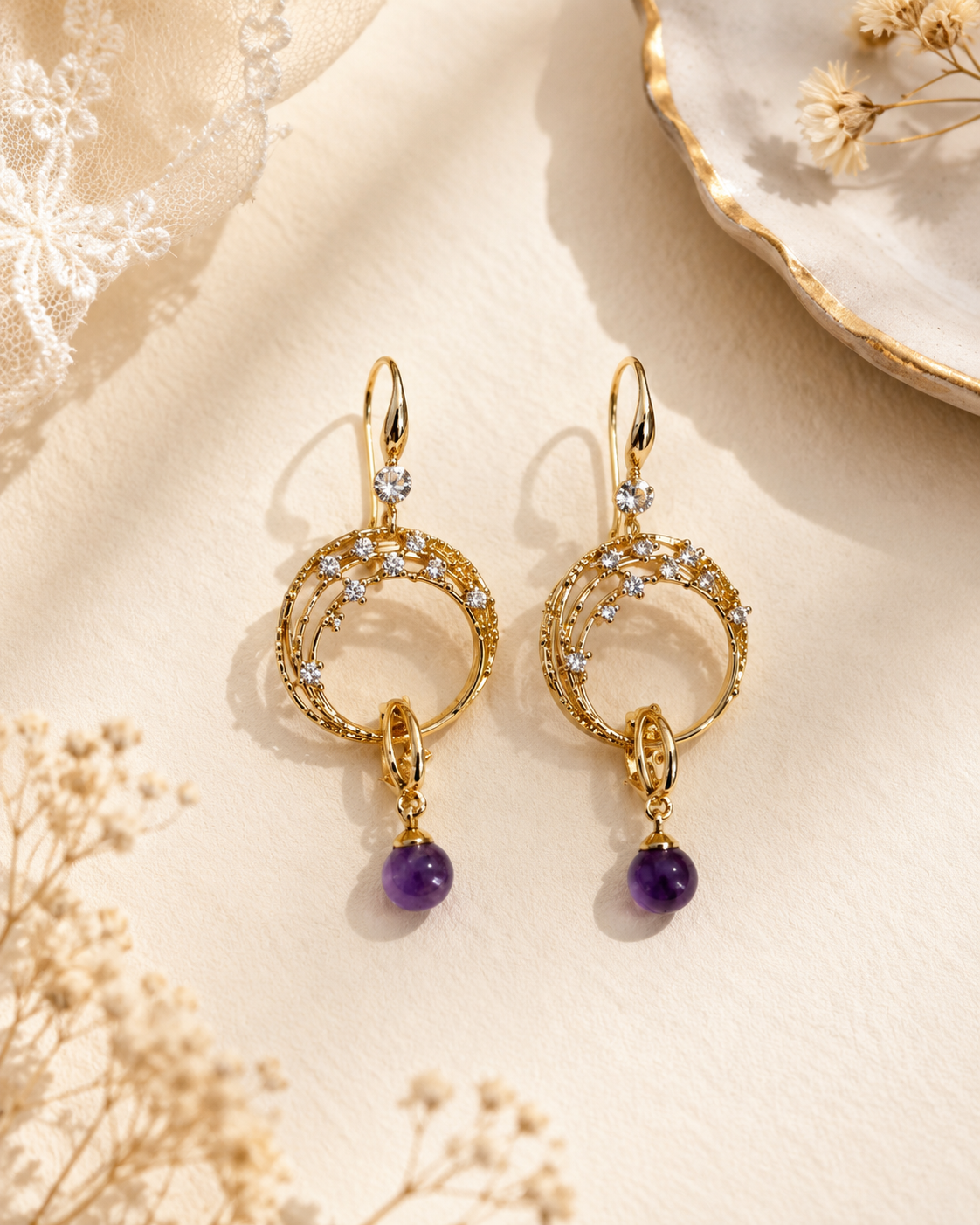 Moonlit Amethyst Drop Earrings